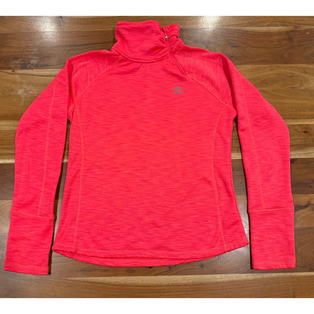 Umbro Womens Neon Pink Space Dye Side Zip Pullover Fleece Top Large Thumbholes